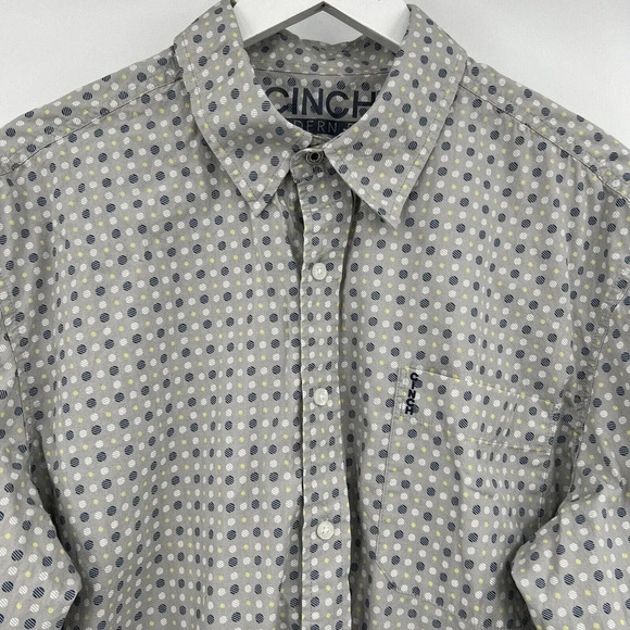 Cinch Long Sleeve Shirt Button Down 100% Cotton Pocket Logo Circle Print Men’s L - Picture 2 of 8